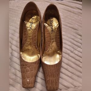 J. Renee Sz 10M Angie Taupe Crocodile Pump Heels – 3" Heel Square Toe Nude Tan